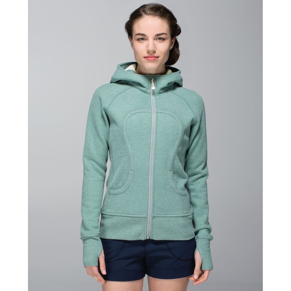 Lululemon Scuba Hoodie II Full Zip Green Heathered Cotton Thumbholes Athletic 8